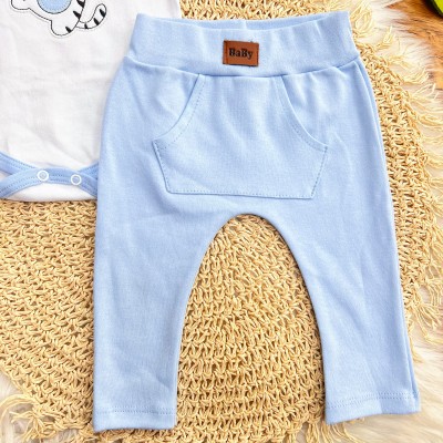  CONJ. DE MALHA 3 PEÇAS - Tigrinho e Safari - Azul Bebê e Off White